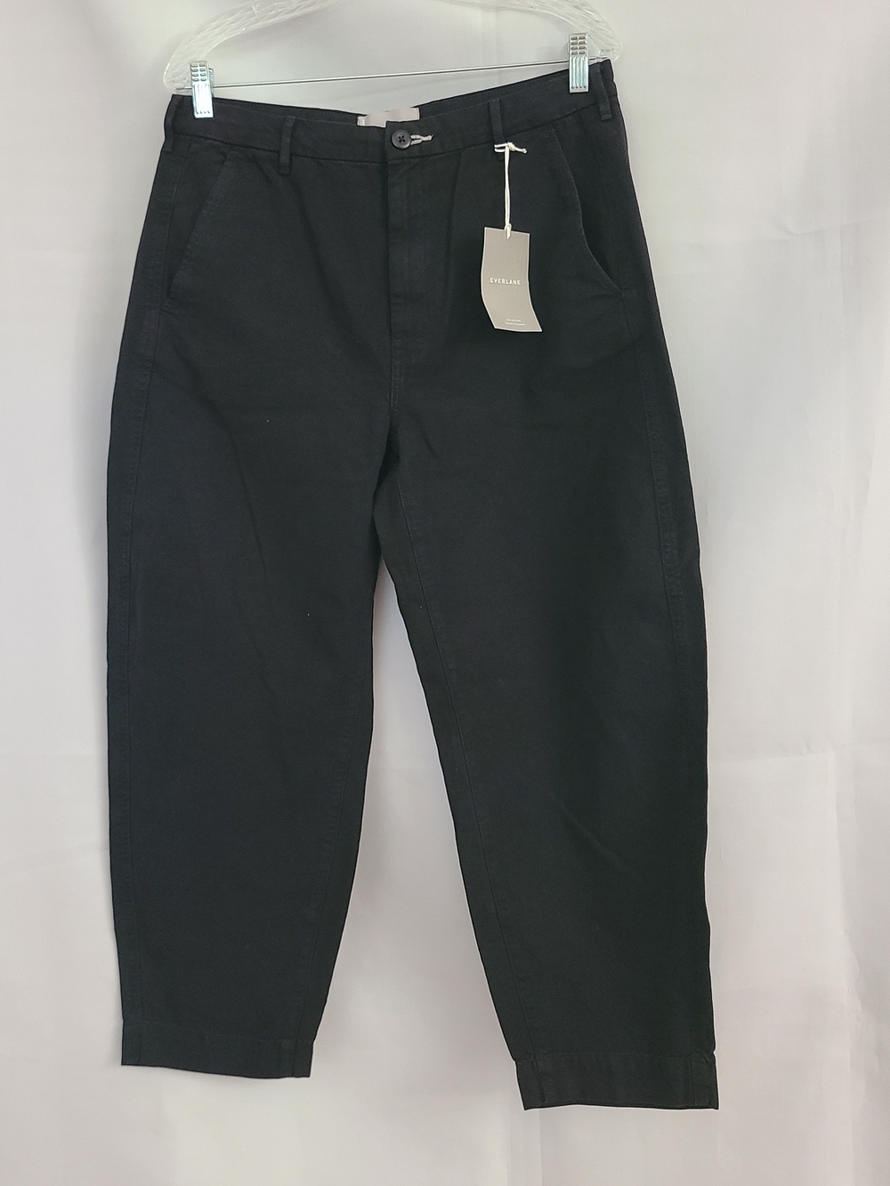 NWT Everlane 12R Black Curved Canvas High Rise Casual Minimalist Neutral Pants